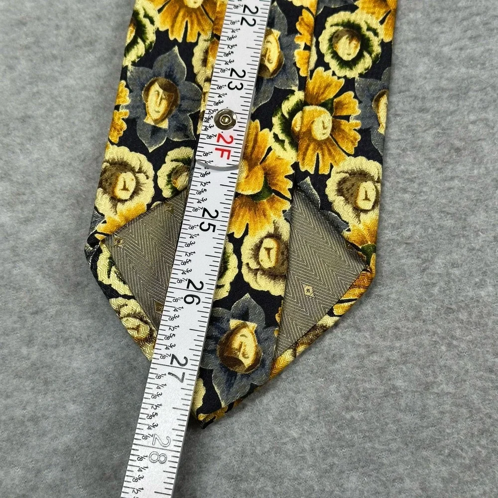Playboy Archives Neck Tie Yellow Flowers Faces 100% Silk Blue Teal 55x4in